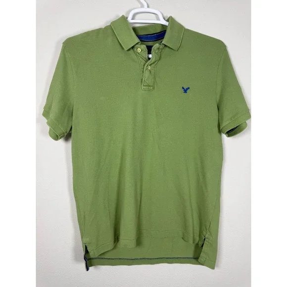 Vintage Y2K American Eagle Outfitters Mens Green Pique Polo Shirt Large Preppy