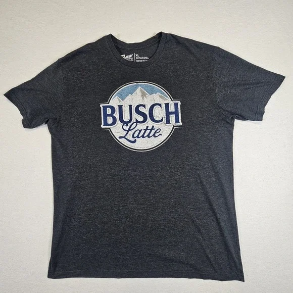 Brew City Busch Latte Graphic T-Shirt Mens XL Charcoal Grey Beer Logo Tee