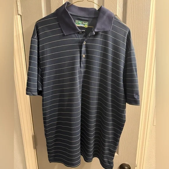 Men’s Pro Tour Cool Play blue shirt with white stripes Size Large