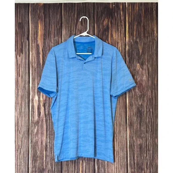 Nike Polo Shirt Mens L Blue Camo Dri-Fit Golf Athletic Short Sleeve Lightweight