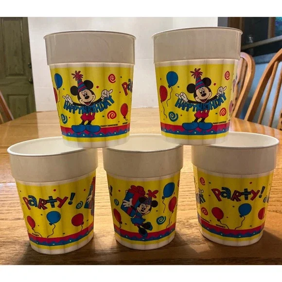 Vintage Disney Mickey Minnie Mouse Happy Birthday Plastic Party Cups Set of 5