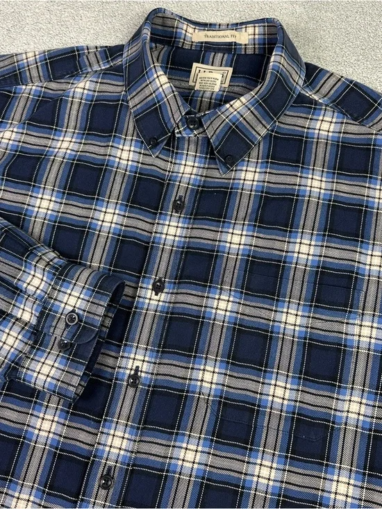 L.L. Bean Flannel Shirt Mens‎ 2XL Tall Blue Scotch Plaid Casual Work Outdoor