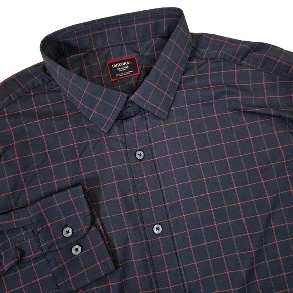 UNTUCKit Men's XXL Altrugo Performance L/S Button Down Shirt Navy Grid Stretch