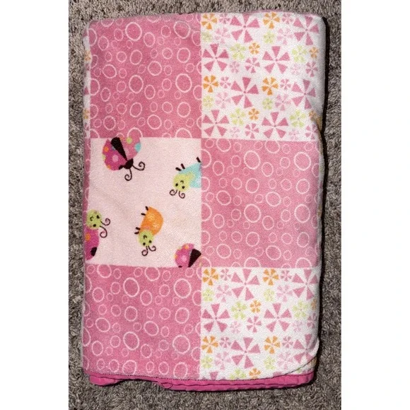 Graco Pink Floral Ladybug Sherpa Baby Blanket 30x35 Lovey
