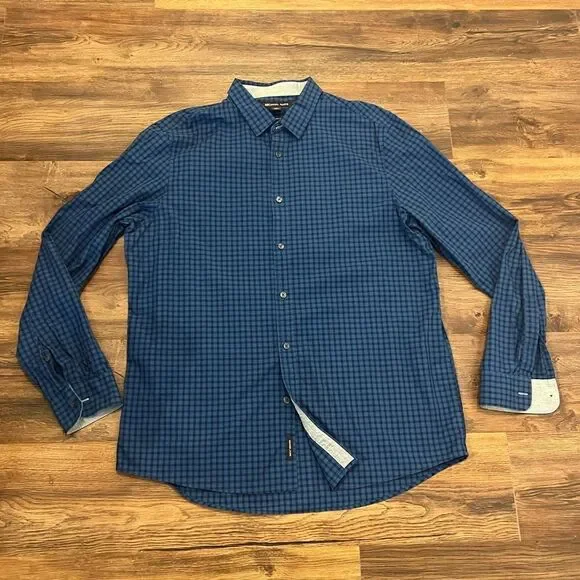 Michael Kors men’s blue plaid button down shirt