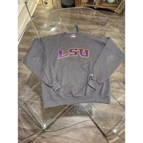 Vintage LSU Tigers Champion Men's Medium Pullover Sweatshirt Gray College Sz‎ L
