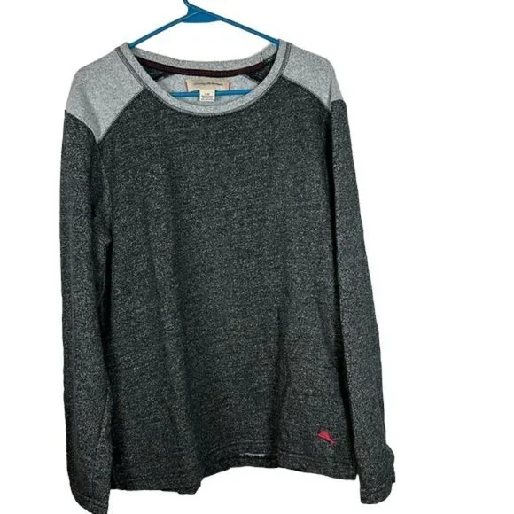 Men's Tommy Bahama Pullover Fleece Lounge Shirt Sweater Grey Large GUC #3091