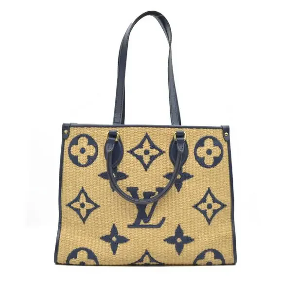 Louis Vuitton Raffia Calfskin Monogram Giant Onthego MM Blue