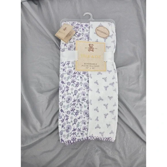 Tale & Co baby Girl  Reversible Plush Blanket Purple Floral Butterfly 30x40 New