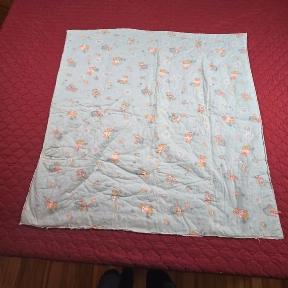 Hand made Baby Blanket Throw Wrap Swaddle Quilt Blue Teddy Bears 1980s 42