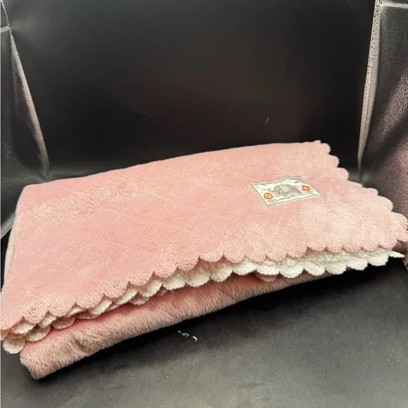 Carter's Pink Scallop Edge Elephant Baby Blanket White Sherpa Back Diamond