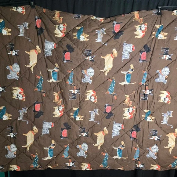 Brown Quilted Throw Blanket Dog Print Puppy Pattern Whimsical Animal Decor 64×48