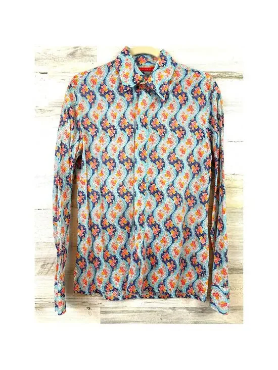 Venissac Mens S Blue Multi Floral Button Up Long Sleeve Lightweight Shirt