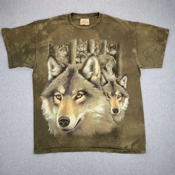 The Mountain Wolf Pack Graphic T-Shirt Mens Large Green Tie Dye Vintage 2004