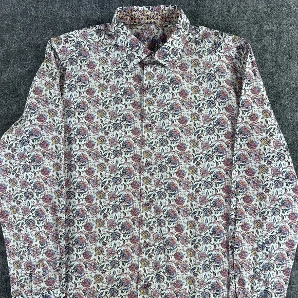 Robert Graham Floral Vibrant Print Sport Shirt White Multicolor Large $198