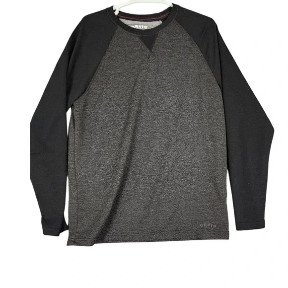Orvis‎ Classic Collection Mens Medium Raglan Long Sleeve Shirt Gray Black
