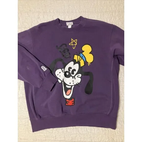 Disney 100 H&M Trevor Andrew Goofy Sweatshirt Purple Mens‎ Medium Graffiti Art