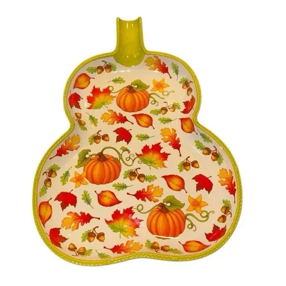 Temptations Fall Tray Platter Pumpkins Acorns Leaves PPP - LD - 206916