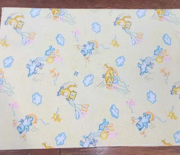 Vintage‎ Dundee Yellow Blue Cats Bunny Rabbit Balloon Dot Flannel Baby Blanket