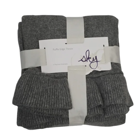 Sky Ruffle Edge Knit Throw Blanket Charcoal Gray 50 X 70