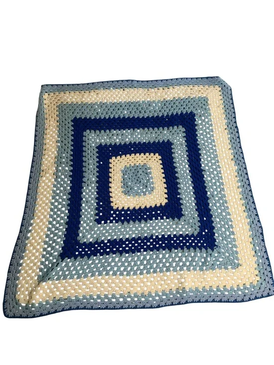 Vintage Handmade Colorful Crochet Striped Afghan Blanket Appox 43”x 43”