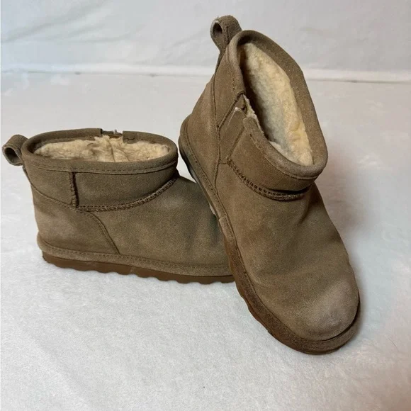 Bear paw Brown Suede Ankle Boots with Shearling Lining