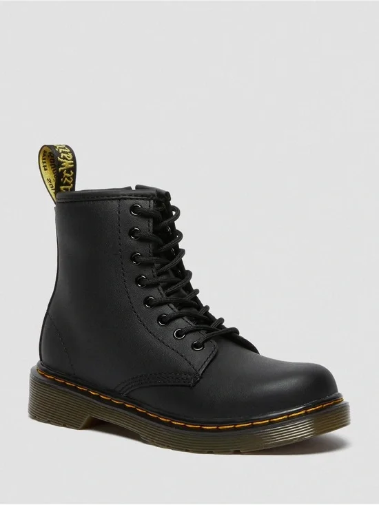 Dr. Martens Black Leather 8-Eye Boot with Yellow Stitching