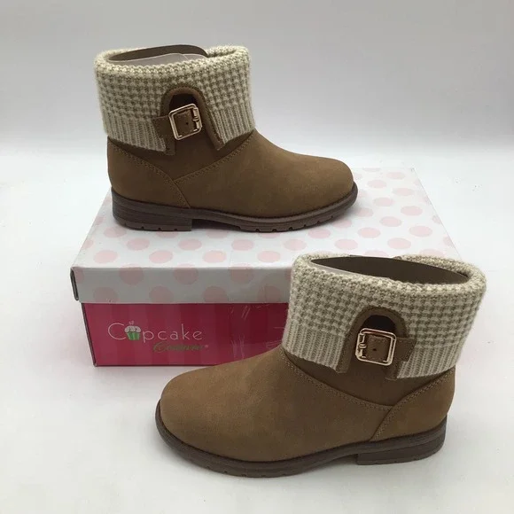 Cupcake Couture Lil Fawn Girls Tan Faux Suede Cuff‎ Ankle Boots Size 12 M NEW