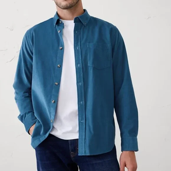 Banana Republic Slim-Fit Fine Wale Corduroy Shirt, Rain Shower Blue, Large, NWT