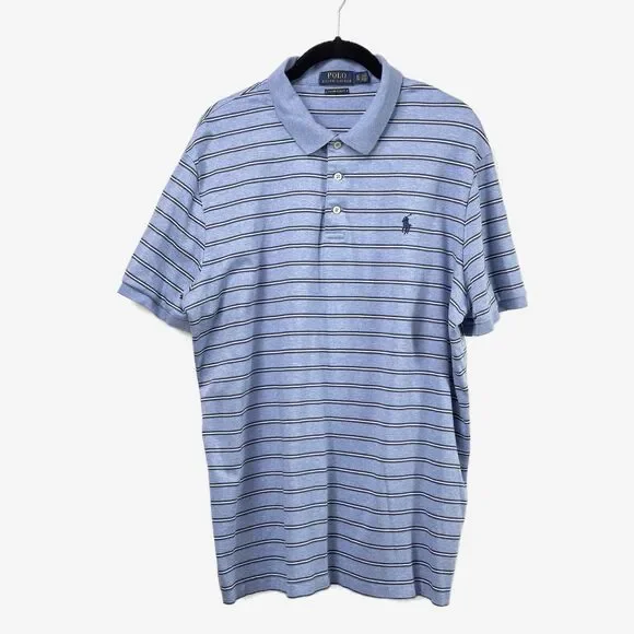 Polo Ralph Lauren Slim Fit Polo Shirt Mens XL Light Blue Stripe Short Sleeve