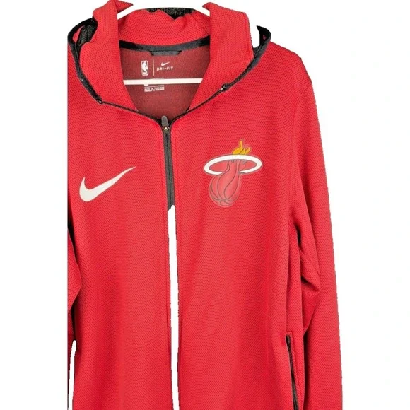 Nike Miami Heat Hoodie Mens Large L Red Dri-Fit NBA Basketball Full Zip Jacket