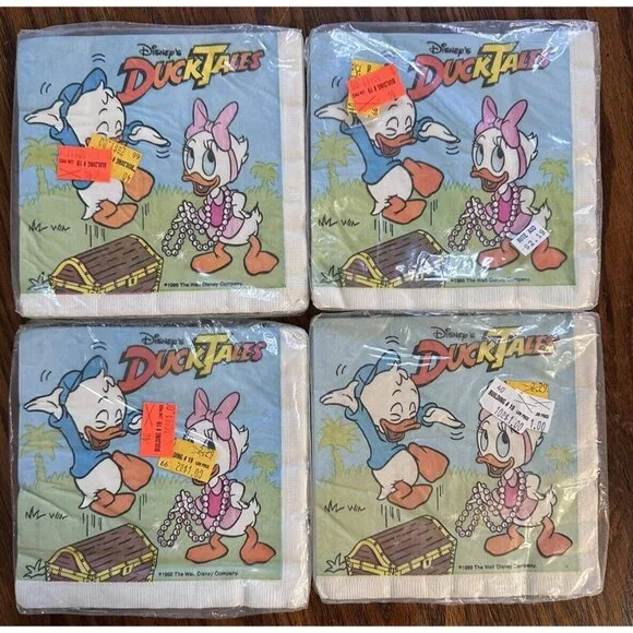 4 VINTAGE 1986 WALT DISNEY DUCK TALES‎ BEVERAGE NAPKINS Sealed 16 PCs. Each