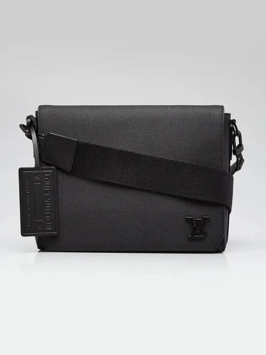 Louis Vuitton Black Aerogram Leather Takeoff Messenger Bag