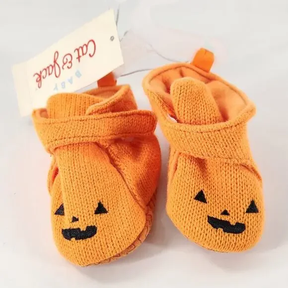 Cat & Jack Pumpkin Booties Baby Size 3-6 Months Halloween