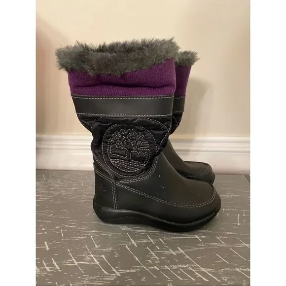Timberland size 4 Hollyberry Purple Black baby girls Lined Snow Boots shoes