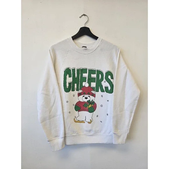 Cheers Polar Bear Sweatshirt Mens Medium White‎ Christmas Holiday Crewneck