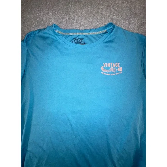 Weatherproof Vintage Mens XL Teal Blue Long Sleeve Graphic Performance T-Shirt