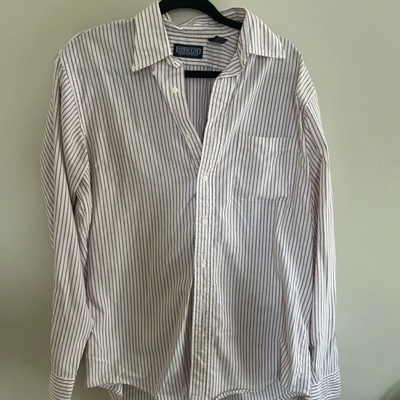 Lands’ End Men’s Oxford Stripe Button Down Shirt | Size 16-35 | White & Burgundy