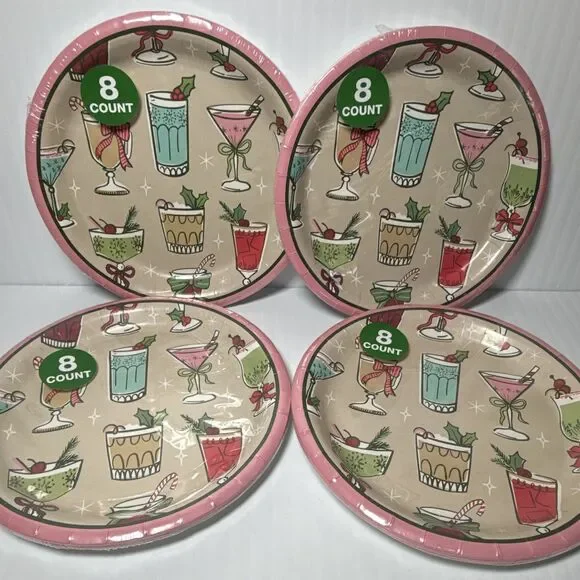 Design International Group Christmas Cocktail 7in Paper Plates 4pack of 8ct