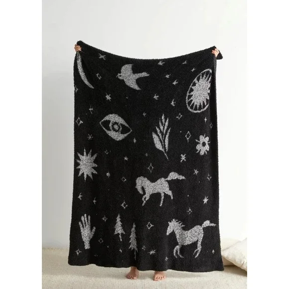 Urban Outfitters Mystical Jacquard Throw Blanket OS Black White Horse Boho Home