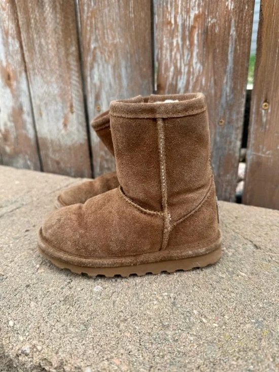 BEARPAW Kids Elle Brown Tan Suede Wool Side Zip Boots Size 8