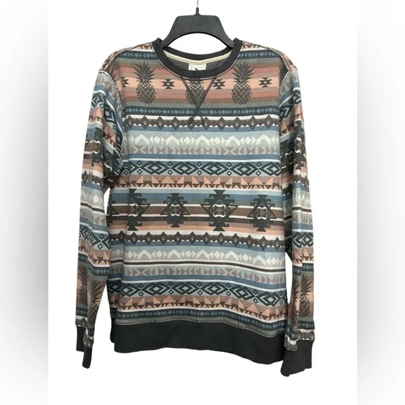 Chubbies Lounge Sweatshirt Aztec Tribal Print Pineapple Unisex Medium Crew Neck