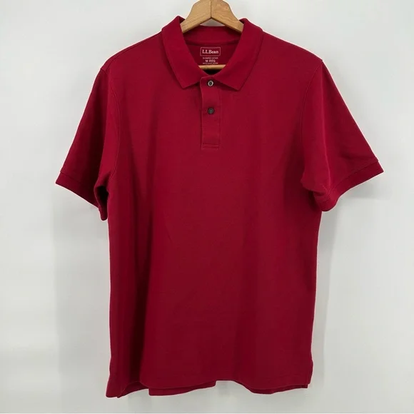 LL Bean Polo Shirt Mens Medium Red Slightly Fitted‎ Short Sleeve Classic Preppy