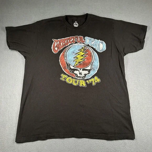 Grateful Dead Shirt Mens XL Black Tour '74 Ripple Junction Graphic Tee Short Slv