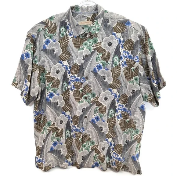Tommy Bahama Shirt Mens XL Multicolor Floral Silk Hawaiian‎ Camp Button Front