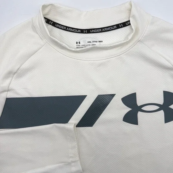 Under Armour ColdGear Shirt Mens XXL White Fitted Long Sleeve Graphic Mock Neck