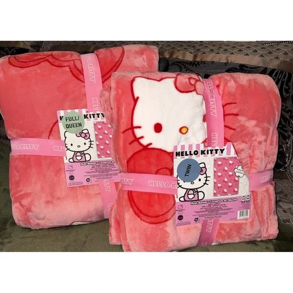 Two Queen And Twin Hello Kitty With Pink  Bow Valentines Day Blankets