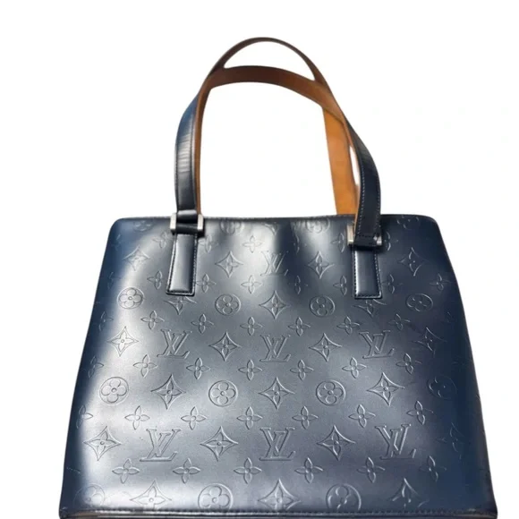 Louis Vuitton Blue Embossed Leather Vernis Stockton Tote
