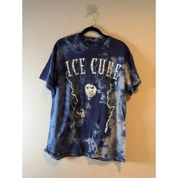 Ice Cube Graphic Tie Dye T-Shirt Mens M Blue White Lightning Hip Hop Rap Tee