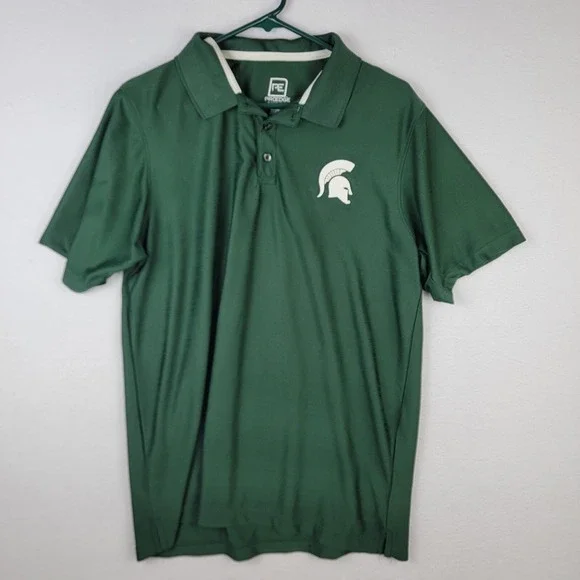 Michigan State Spartans Pro Edge Polo Shirt Mens L Green Short Sleeve NCAA